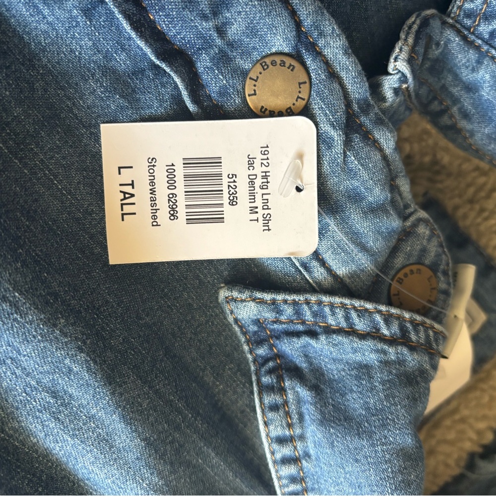 LL Bean Trucker Shacket Men's L-Tall Denim Sherpa Lined Chore Shacket Farmer Ag - Picture 10 of 13